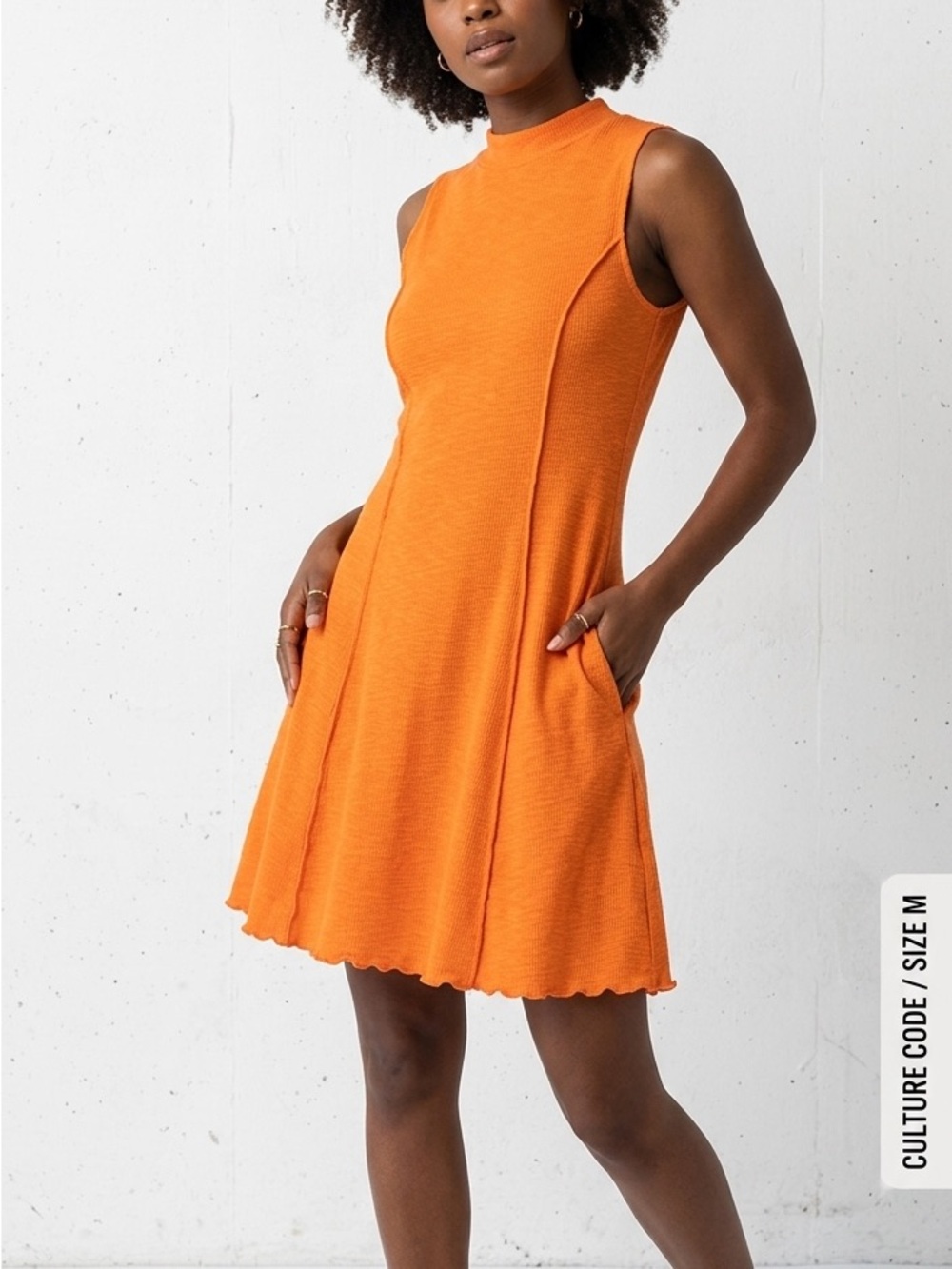 Culture Code Orange Ribbed Mock Neck Mini Dress - Size Medium
